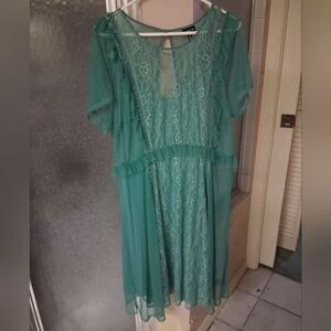 Torrid Size 2 Green Lace Dress Romantic Bohemian Sheer